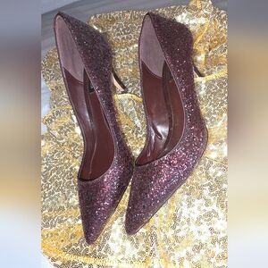 WHBM Burgundy Glitter Pumps Women’s Dressy Evening Heels Size 9